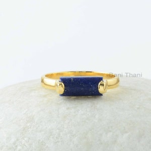 Lapis Lazuli Ring Sterling Silver Gold Plated 5x11mm Long Rounded Rectangle Jewelry Manufacture Jewelry for Friend Gift for Wife image 4