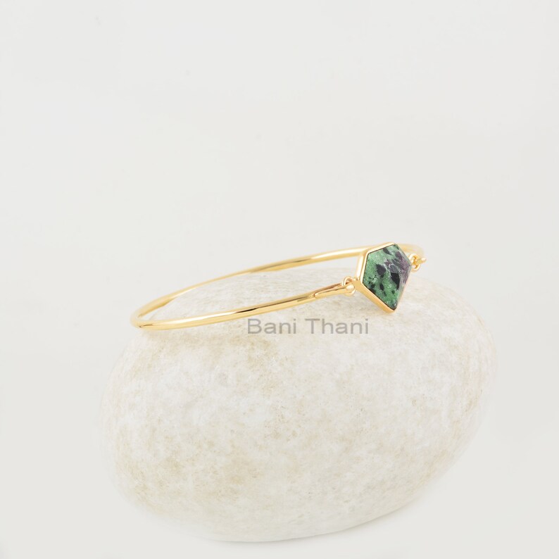 Ruby Zoisite Bracelet Anniversary Gift Ruby Zoisite 13x16mm Diamond Shape Gemstone Silver Bangle Multi-Color Gemstone Gold Plated Bangle