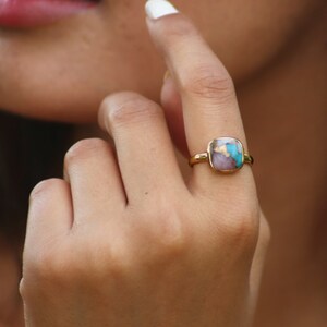 Turquoise Ring 925 Silver Pink Opal Copper Turquoise Cushion Ring Rose Gold Plated Ring Sterling Silver Ring, Mojave Turquoise Ring image 2