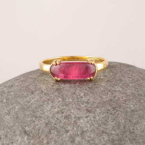 Bague Lapis Lazuli - Argent Massif - Plaqué Or - Rectangle Arrondi Long 5x11mm - Fabrication de Bijoux - Bijoux pour Ami - Cadeau pour Femme