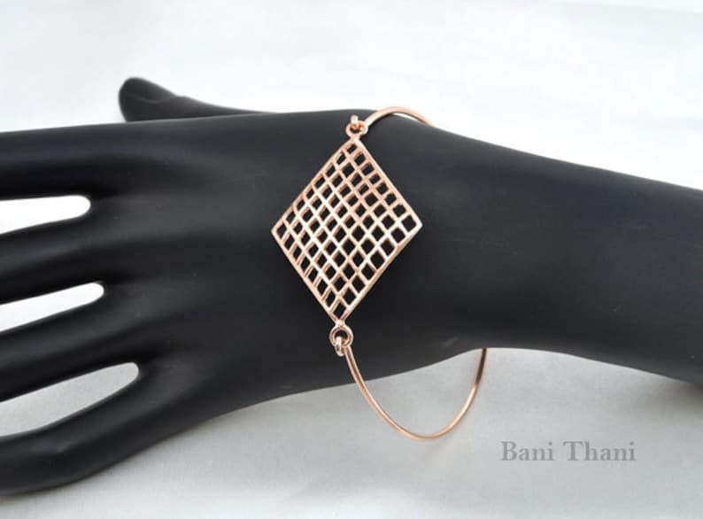 Beautiful Hand Cut Rose Gold Sterling Silver Bangle #1396