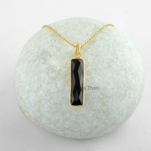 Black Onyx Necklace - 925 Silver - 7x30mm Baguette - Gold Plated Pendant Necklace - Custom Jewelry - Gift For Loved One - Jewelry For Prom