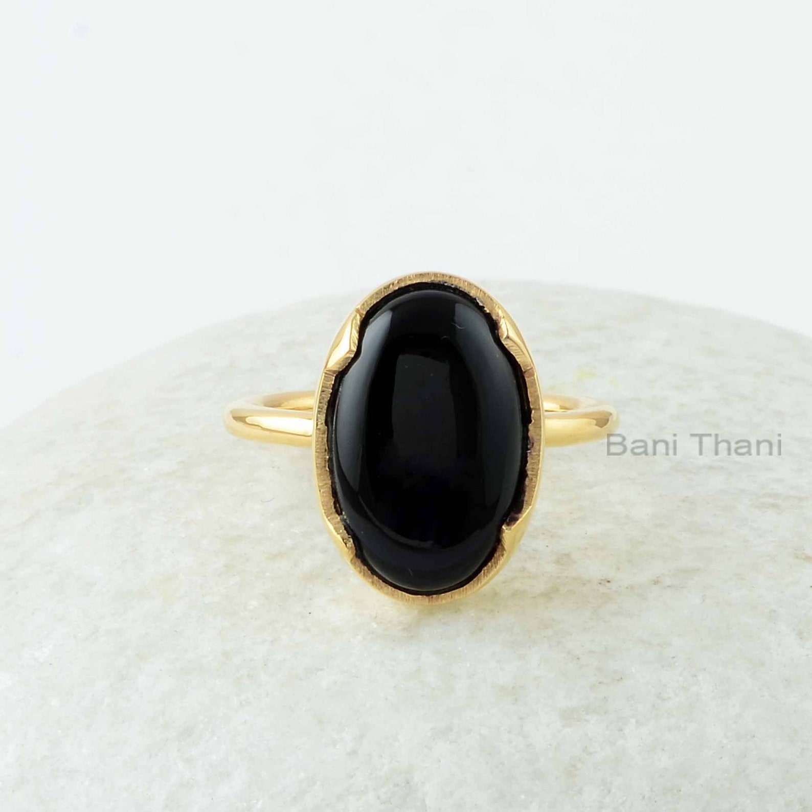 Black Onyx Ring Black Onyx 10x16mm Oval Gemstone Ring 18k Etsy