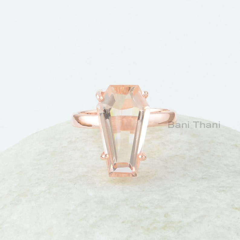 Morganite Quartz Ring - Sterling Silver - 10x17mm Coffin Gemstone Ring - Rose Gold Plated - Gemstone Gift Jewelry - Jewelry For Healing 