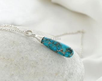 Copper Blue Turquoise Necklace - Handmade Pendant Necklace - 925 Sterling Silver - Wholesale Jewelry - Jewelry For Niece - Gift For Teens