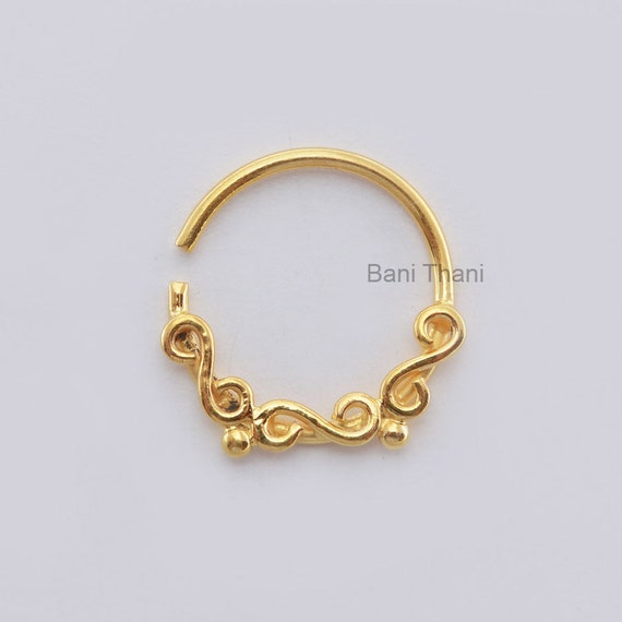 925 Sterling Silver 18kt Gold Plated Tribal Beaded Nose Hoop Ring 925 Sterling Silver 18kt Gold Plated Tribal Beaded Nose Hoop Ring