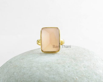 Pink Chalcedony 12x15mm Pyramid Micron Gold Plated 925 Sterling Silver Solitaire Ring Jewelry, Gemstone Ring #1214