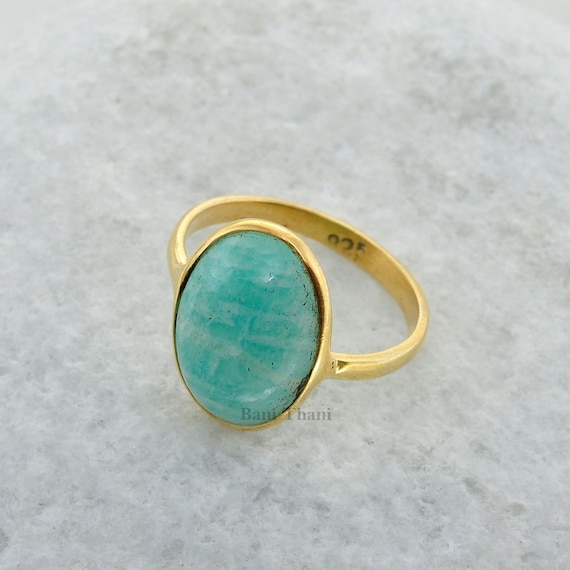 Bague En Or Et Argent Massif 925 Avec Pierre D'Amazonite - Taille 53 - Occasion En Très Bon état