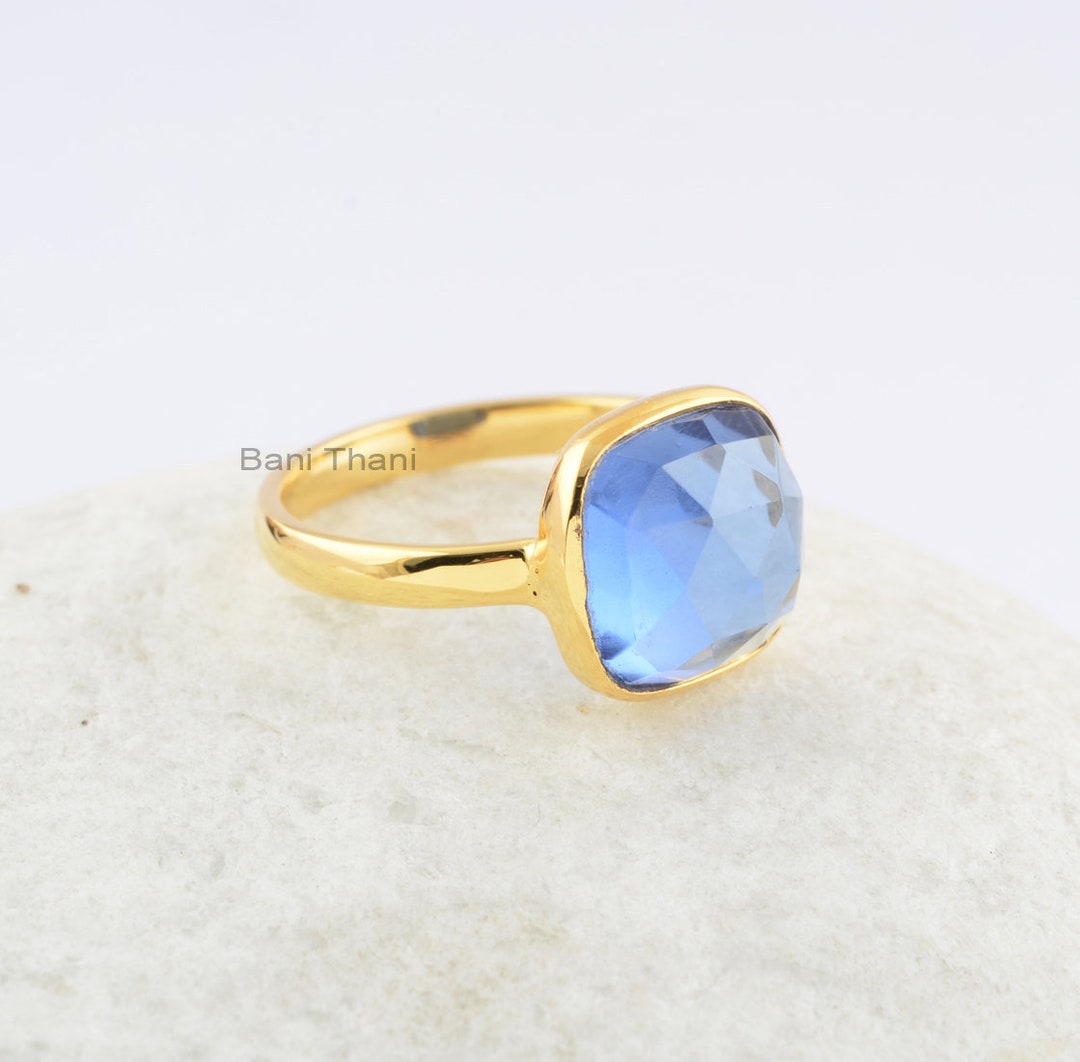 Bague Réglable Saphir Bleu Naturel Ovale - Fait Main Argenté, Bijou Cadeau (Inde)