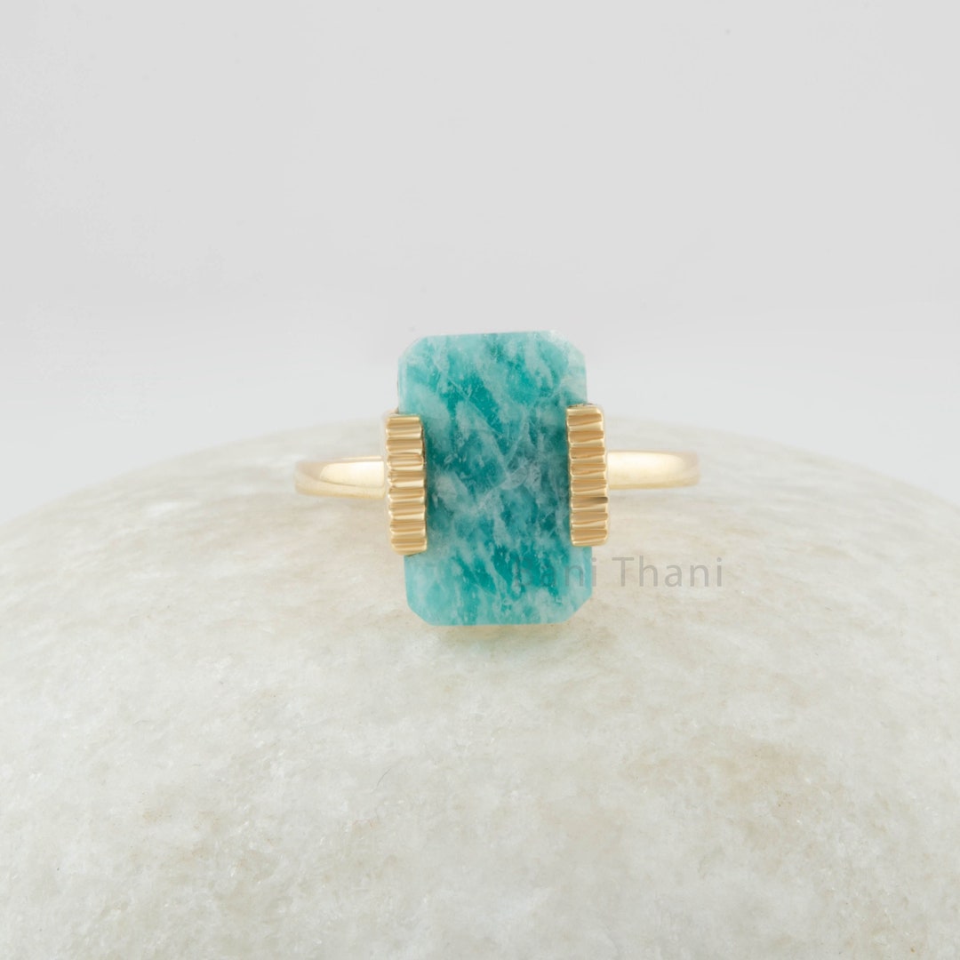 Amazonite Ring 9x14mm Flat Cushion Gemstone - 925 Solid Silver Gold ...
