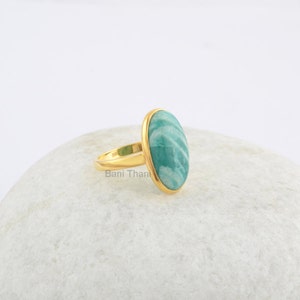 Amazonite Gemstone Ring Oval 10x18mm Ring 925 Sterling Silver Ring Gold Plated Ring Jewelry for Women Handmade Ring Gift for Her image 2