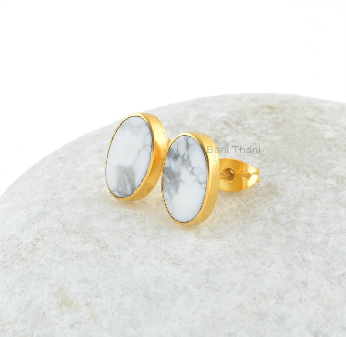 Howlite Crescent Stud