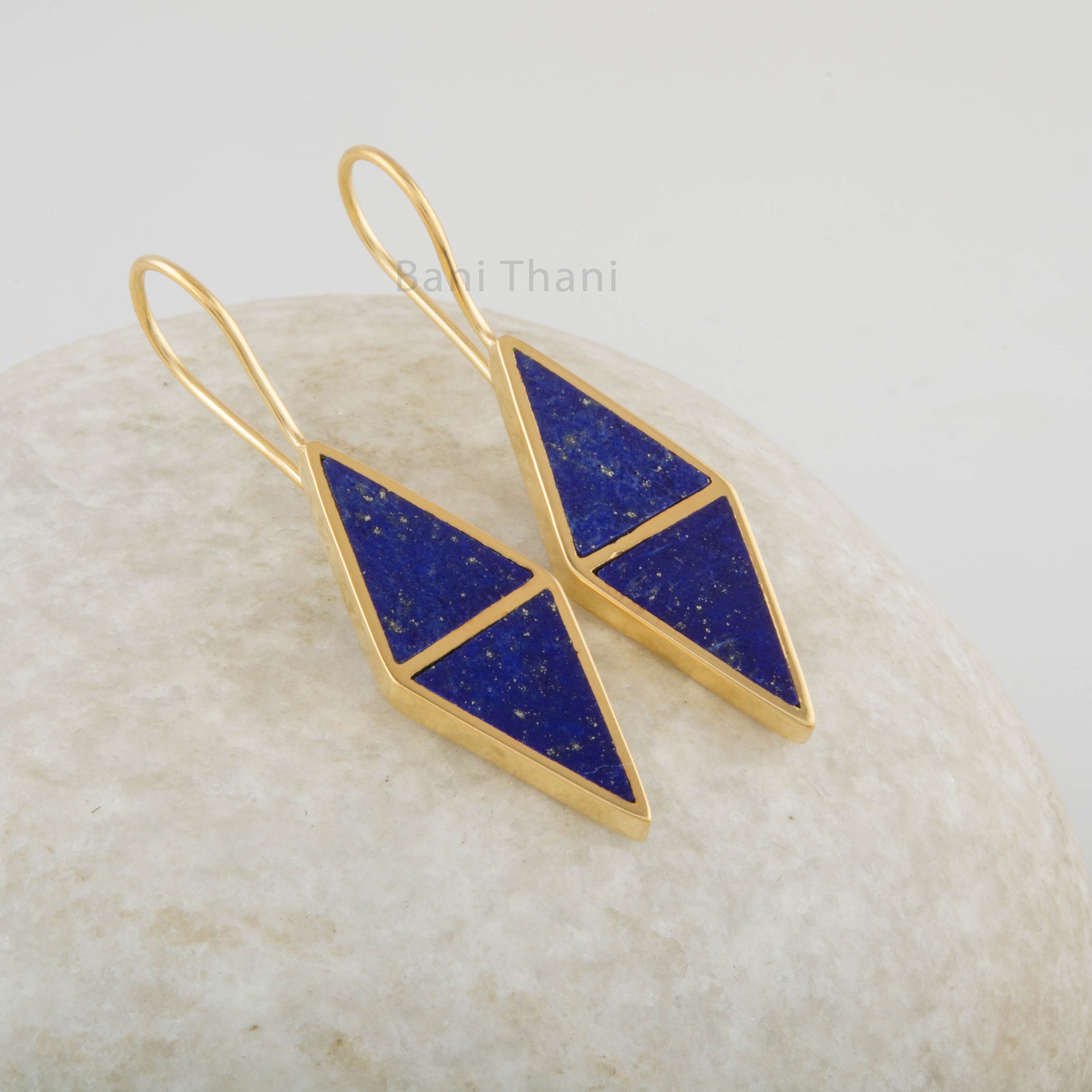 Natural Lapis Earrings, 925 Sterling Silver Dangle - 10x13mm Gold Plated Drop Earrings - Multi Stone Jewelry For Mom - Gift For Bridesmaid