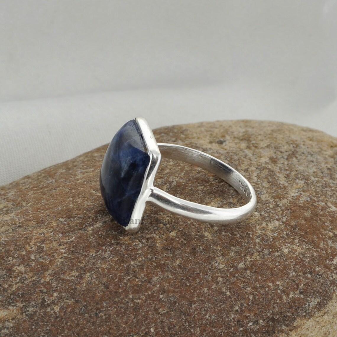 Sodalite Silver Ring Sodalite 10mm Square Shape Gemstone | Etsy