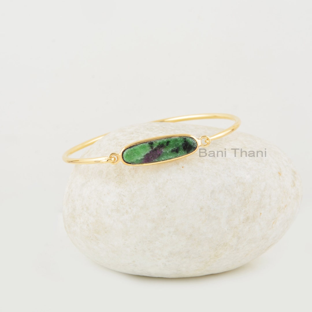 Ruby Zoisite Bracelet 925 Solid Silver Gold Plated Bracelet 7x25mm Oval