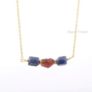 Collier barre de perles brutes, saphir, collier de pierres précieuses brutes grenat, collier fait main en argent 925, collier plaqué or 18 carats, collier tendance