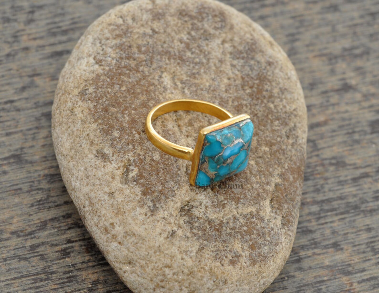 Copper Blue Turquoise 10mm Square Faceted Micron Gold Plated Etsy