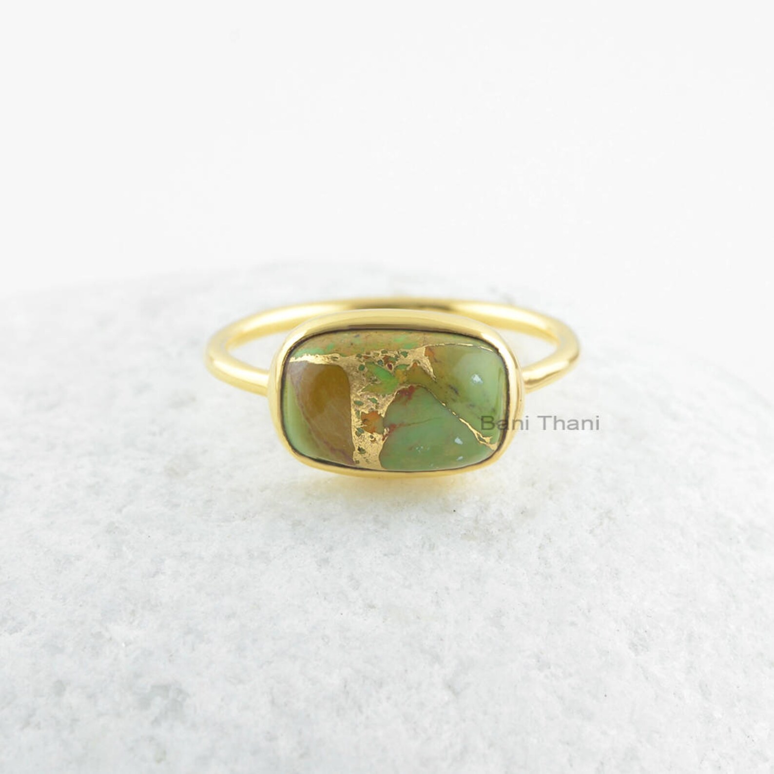 Green Turquoise Ringcopper Green Turquoise 8x12mm Cushion Etsy