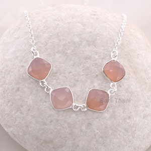 Pink Chalcedony Cushion 10 mm - Customized Pendant Necklace Jewelry - 925 Sterling Silver Necklace - Handmade Jewelry #1729