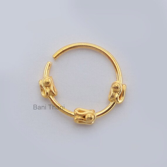 925 Sterling Silver 18kt Gold Plated Tribal Nose Hoop Ring 925 Sterling Silver 18kt Gold Plated Tribal Nose Hoop Ring