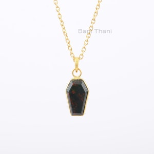 Beautiful Bloodstone Necklace, Bloodstone 10x17mm Coffin Shape Gemstone Necklace, 18k Gold Plated   Necklace, Women's Gift Necklace