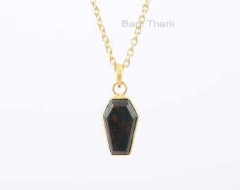 Wunderschöne Halskette mit Blutstein, 10 x 17 mm großer Blutstein in Sargform, 18 Karat vergoldet, ideales Geschenk für Damen
