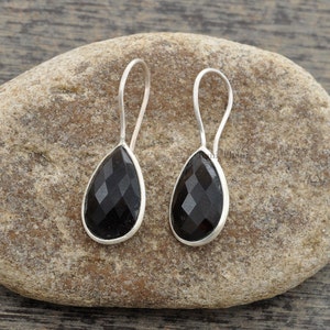 Beautiful Smoky Quartz 10x15mm Pear Gemstone Drop Earrings-925 Sterling Silver Dangle Earrings-Handmade Hook Earrings-Christmas Gift Earring