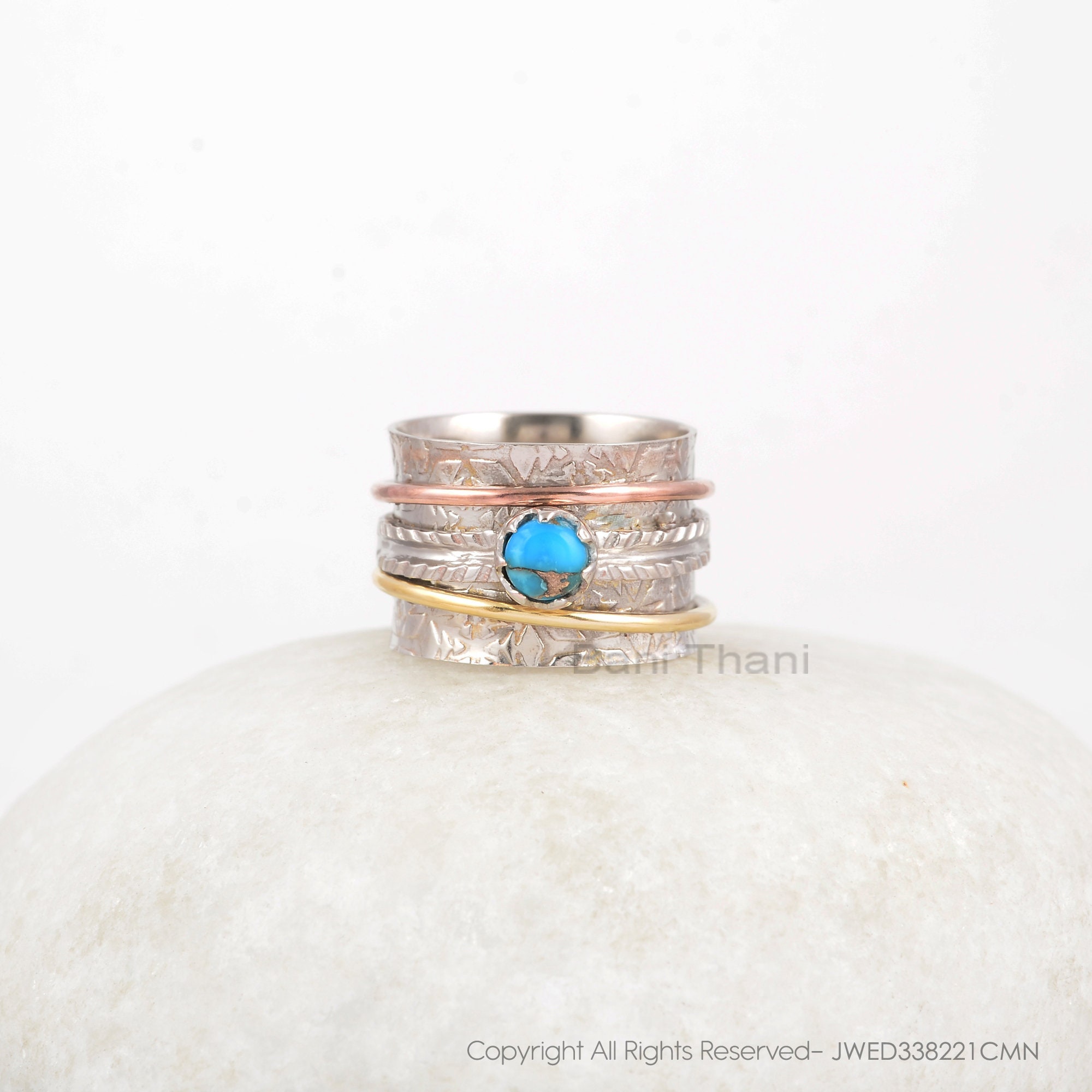 ブルーコッパーターコイズスピナーリング - ボヘミアンリング - 5 x 5