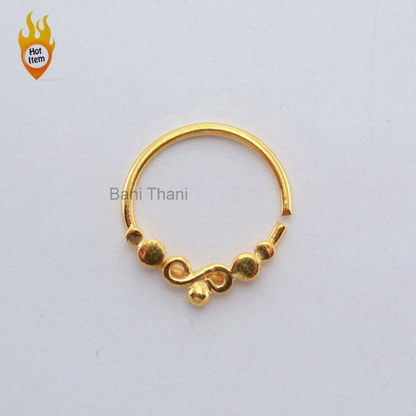 Tribal Septum Ring, Tribal Septum Nose Ring, 18k Gold Plated Nose Hoop Ring, 925 Sterling Silver Septum Ring, Designer Septum Piercing Ring