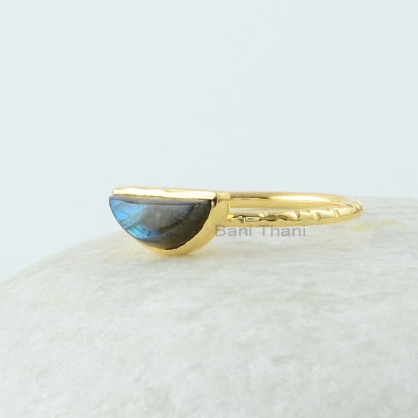 Half Moon Labradorite Ring -  925 Sterling Silver Jewelry - Gemstone Rings - Gold Plated Rings - Gift for young Moms - Jewelry for Students