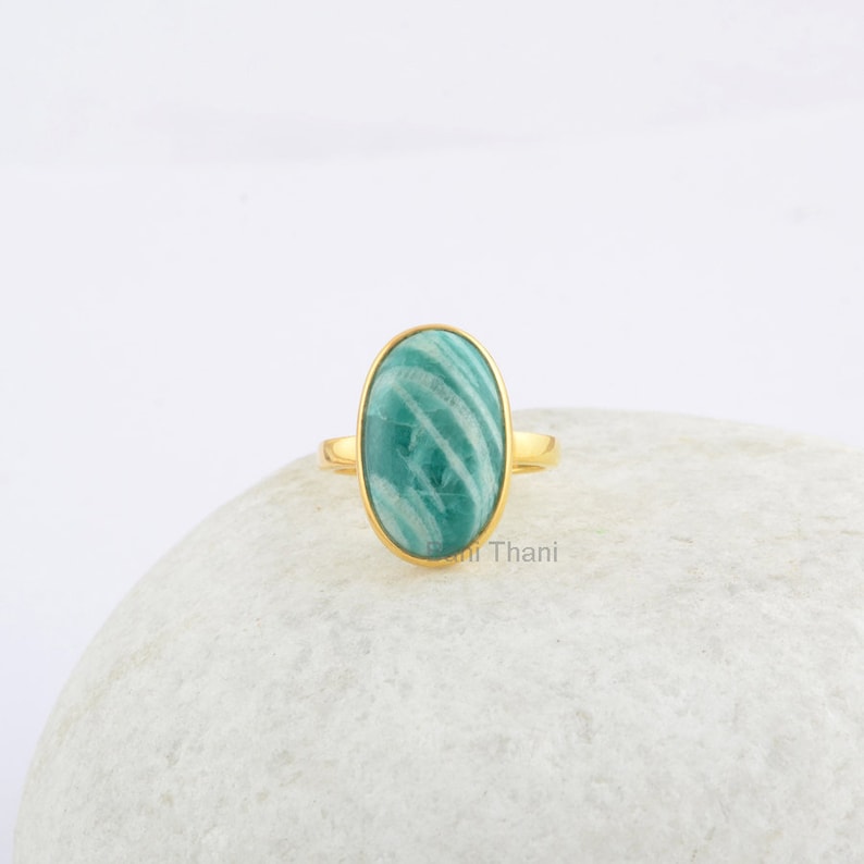 Amazonite Gemstone Ring Oval 10x18mm Ring 925 Sterling Silver Ring Gold Plated Ring Jewelry for Women Handmade Ring Gift for Her image 1