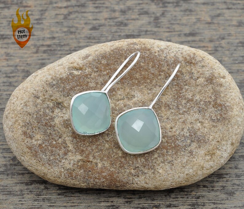 Aqua Chalcedony 10mm Round Faceted 925 Sterling Silver Plated Bezel Ring