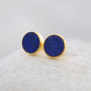 Lapis Lazuli Stud Earrings 925 Pure Silver Handcrafted Studs 9mm Flat Round Fashion Jewelry Gift For Old Women Jewelry For Lady image 4