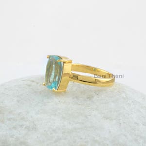 Aqua Quartz Ring-Aqua Quartz 7x11mm Rectangle Sterling Silver Gemstone Ring-18k Gold Plated Ring-Silver Ring-Gemstone Jewelry-Gift For Her image 4