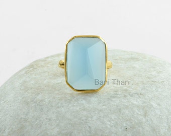 Gemstone Ring, Pyramid Ring, Silver Ring, Blue Chalcedony Pyramid 13x18mm, Gold Plated Ring 925 Sterling Silver Ring #1188