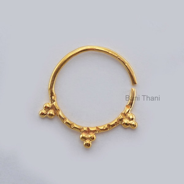Joyería hecha a mano del anillo de la nariz de la plata esterlina del oro 925, anillo indio de la nariz, aro de la nariz, tabique tribal