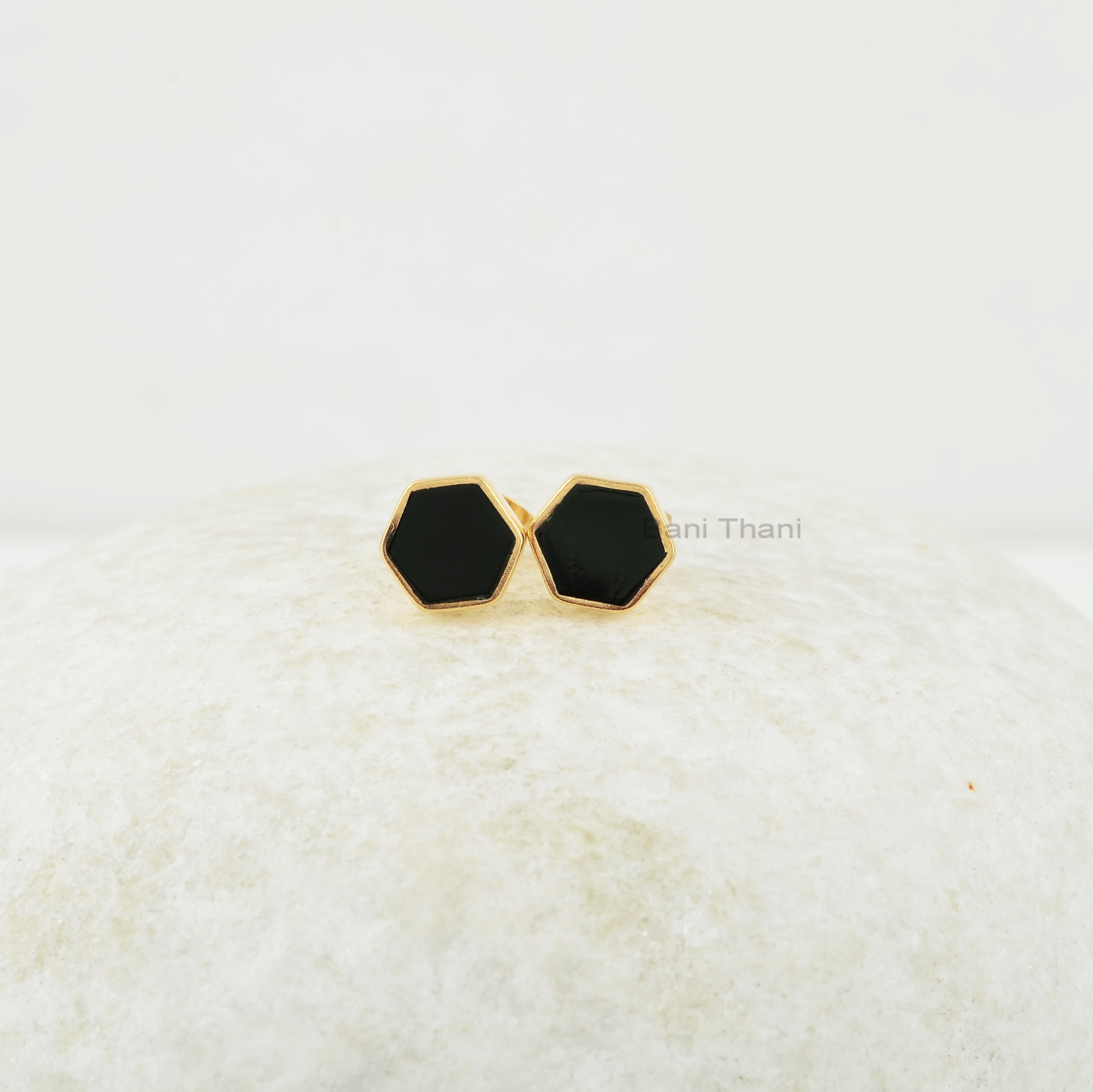 Sterling Silver Black Rhodium Plated Onyx Stud Earrings