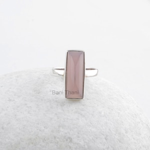 Bridal Ring - Lavender Chalcedony Silver Ring - 925 Sterling Silver Jewelry - Anniversary Gift Ring - Baguette Gemstone Ring - Gift for Her