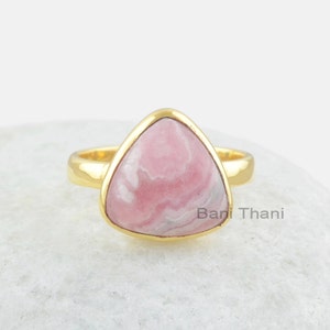 Rhodochrosit Edelstein Ring - 12 mm Trillion Ring - 925 Massiv Silber Ring - Vergoldeter Ring - Handgemachter Ring - Geschenk für Sie - Damen Schmuck
