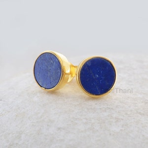 Lapis Lazuli Stud Earrings 925 Pure Silver Handcrafted Studs 9mm Flat Round Fashion Jewelry Gift For Old Women Jewelry For Lady image 5
