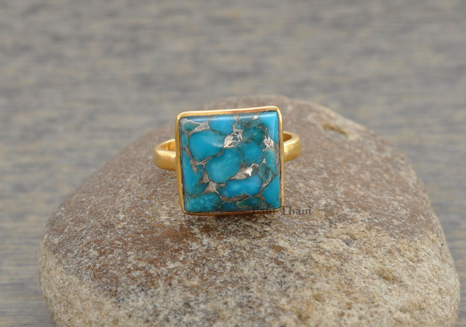 Copper Blue Turquoise 10mm Square Faceted Micron Gold Plated Etsy