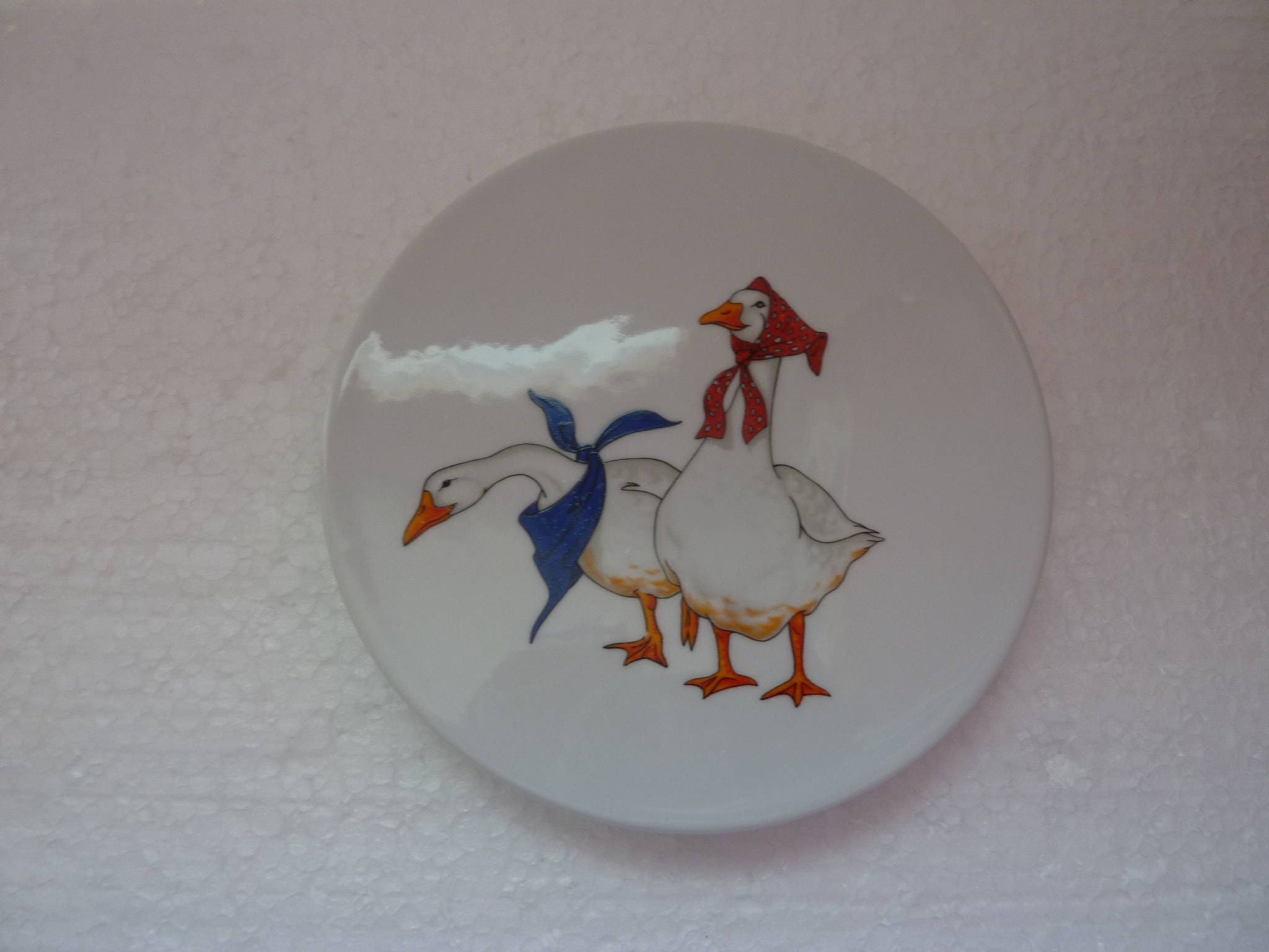 En Porcelaine Dessous de Plat Rond Peint à La Main Les Deux Oies