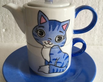 Théière solitaire La chatte bleue