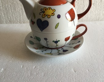 Théière solitaire multicolore en porcelaine