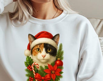 Calico Cat Christmas Sweatshirt: Women and Men Unisex, Soft Pre-Shrunk Fabric, S-5XL