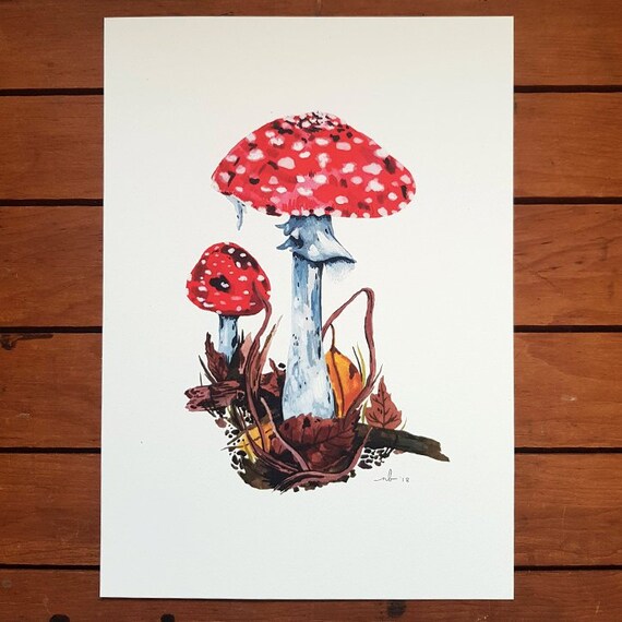 Toadstool A4 Print Woodland Mushroom Wall Art Etsy