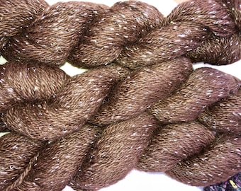 Suri Alpaca Yarn- Brown w/ Silver Thread- Clover!