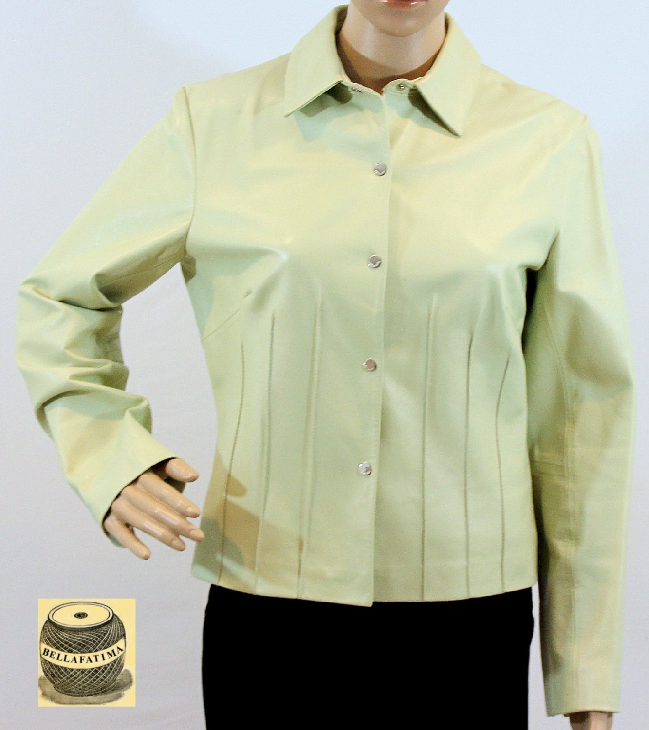 Pastel green leather fitted jacket with front and back pleats Etsy