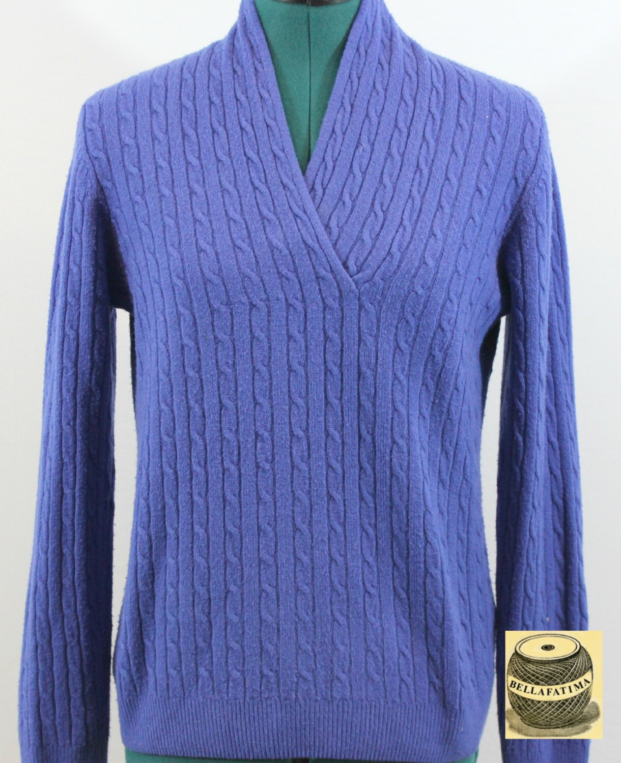 Royal Blue cable knit sweater with high v-neckline. By TanJay | Etsy