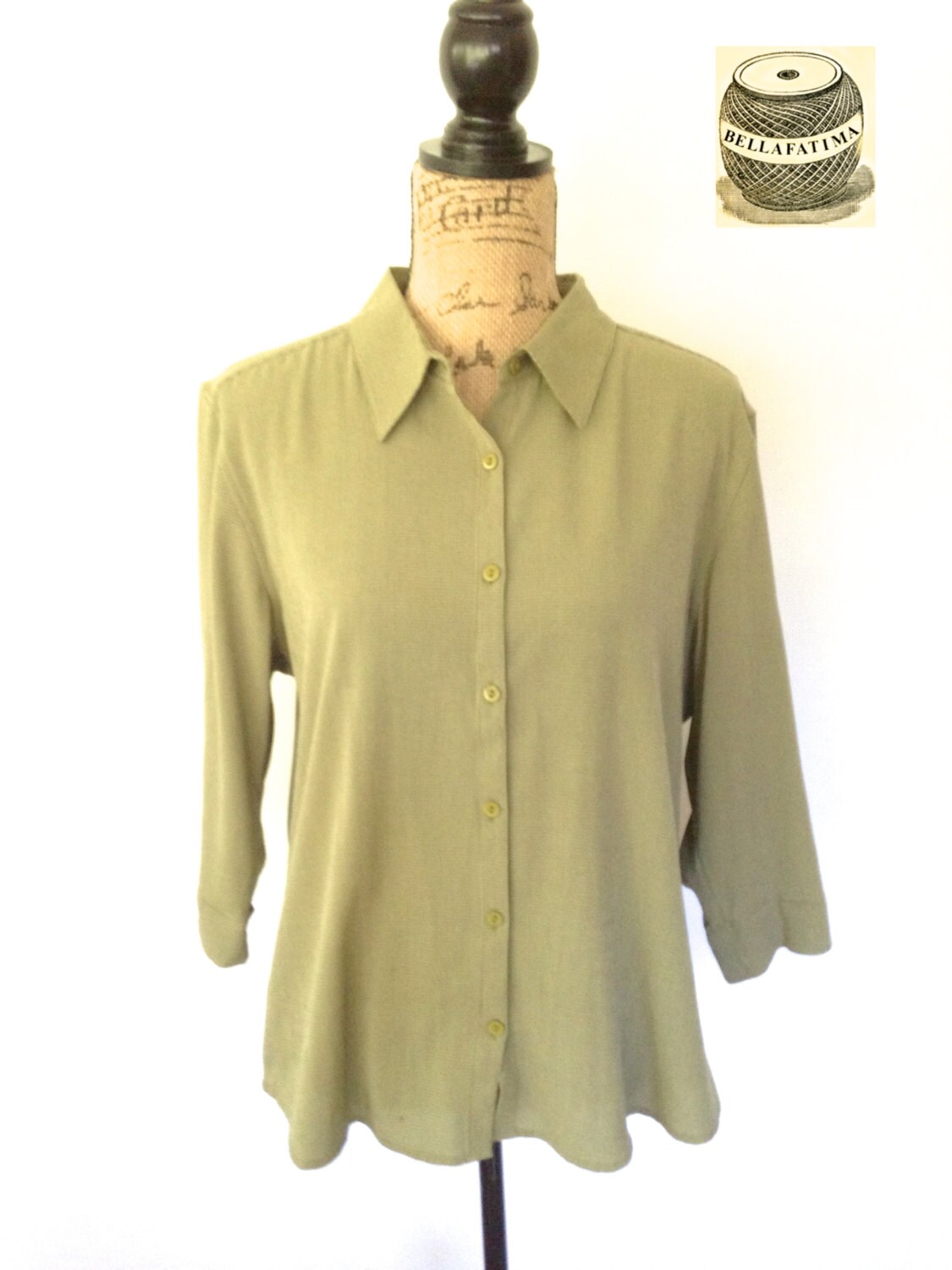 Vintage Avocado Green Shirt with Tiny Check Print. Button down | Etsy